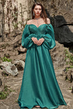 A Line Sweetheart Dark Green Long Prom Dress with Long Sleeves