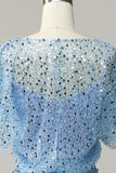 Grey Blue Sequins Butterfly Sleeve Bodycon Mother Dress