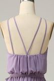 A Line Halter Yellow Long Bridemaid Dress with Bowknot
