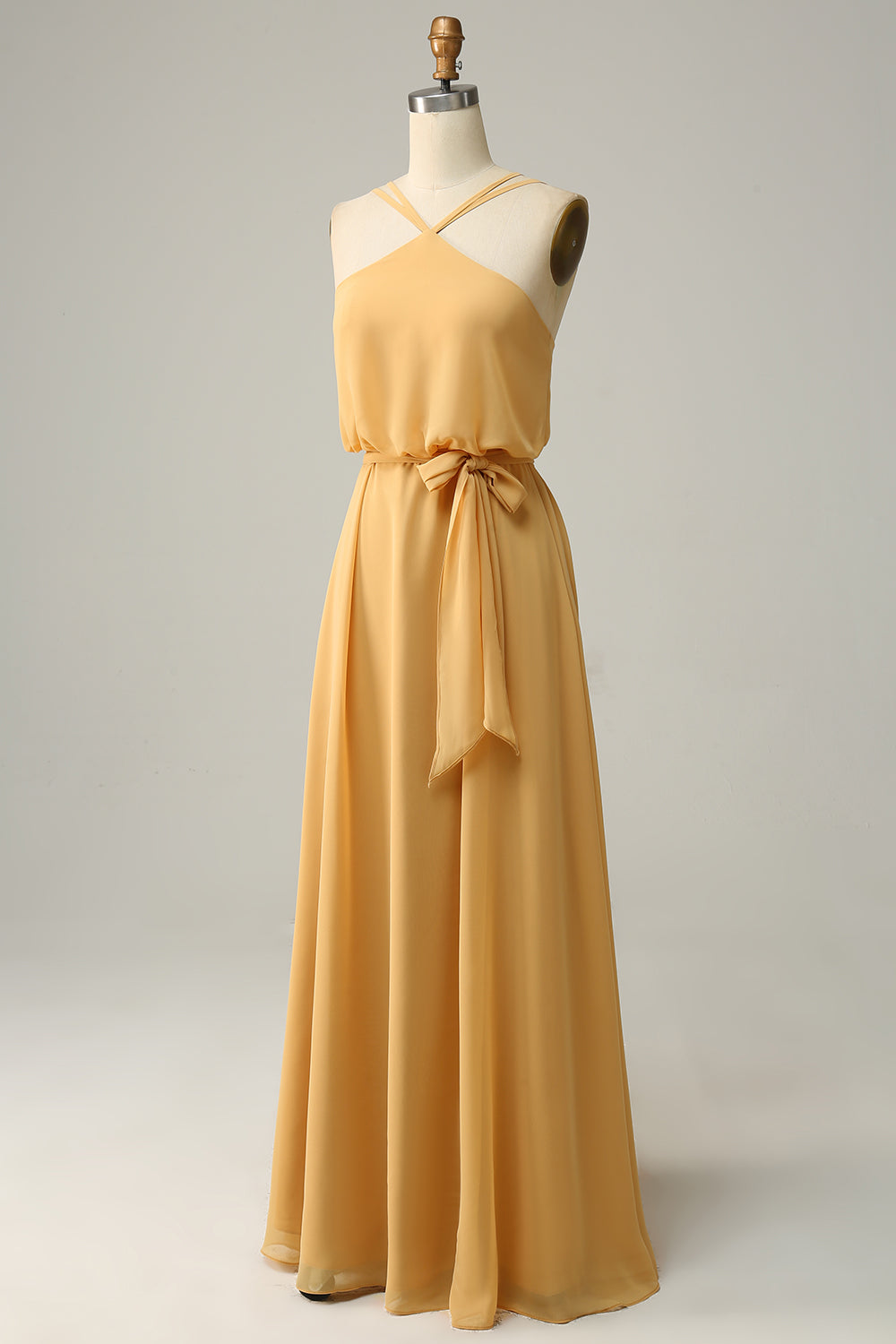 Zapakasa Women Chiffon Blush Bridesmaid Dress V-neck Floor-Length Dress With Ruffle Split Front