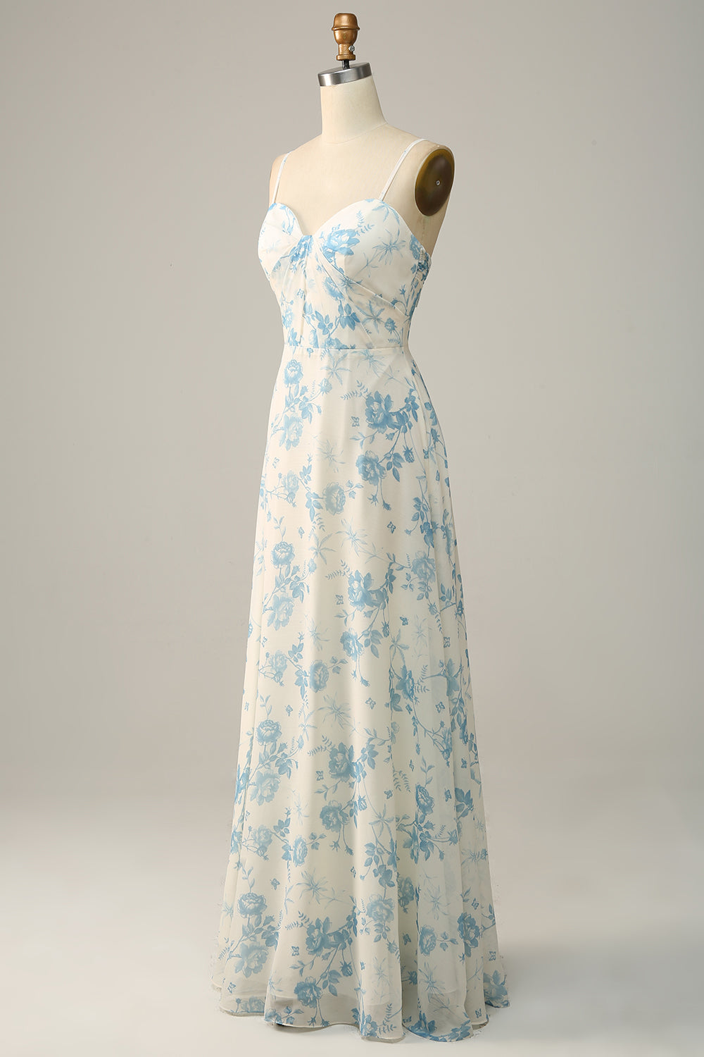 Zapakasa Women Blue Floral Sweetheart Bridesmaid Dress Spaghetti Straps A Line Long Party Dress Zapakasa Women Blue Floral Sweetheart Bridesmaid Dress Spaghetti Straps A Line Long Party Dress