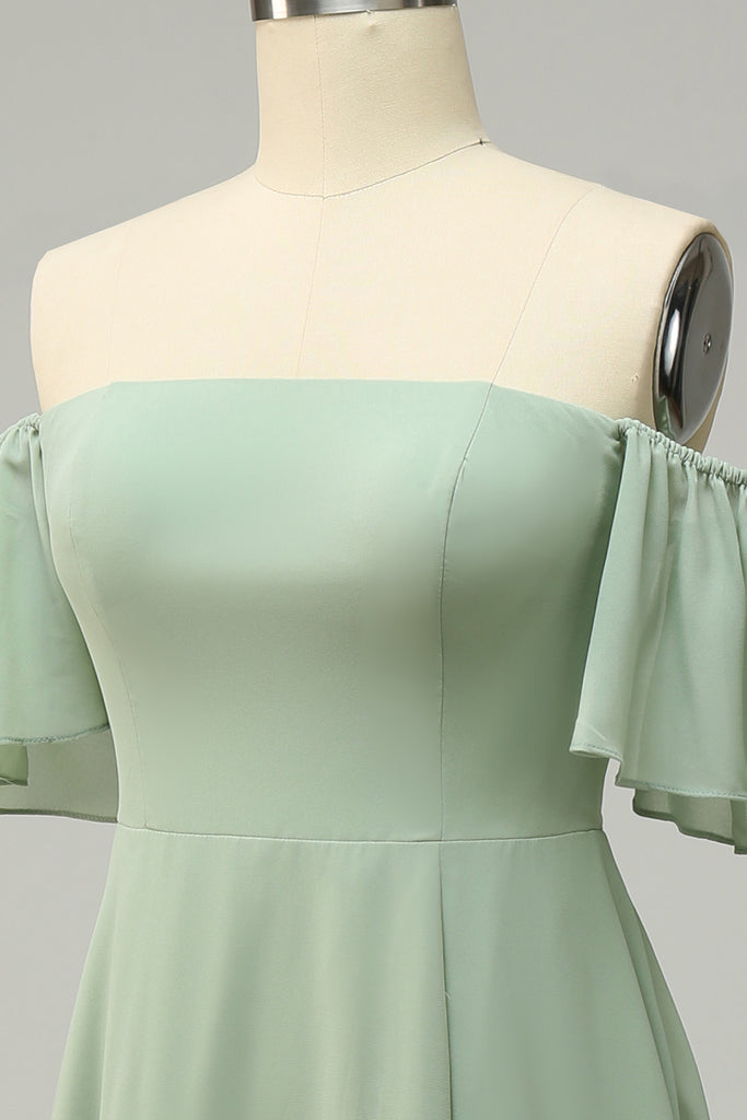 Chiffon Green Bridesmaid Dress with Ruffles