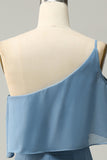 Sheath One Shoulder Blue Plus Size Bridesmaid Dress with Silt