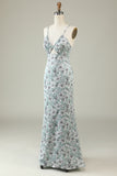 Grey Green Mermaid Floral Bridesmaid Dress