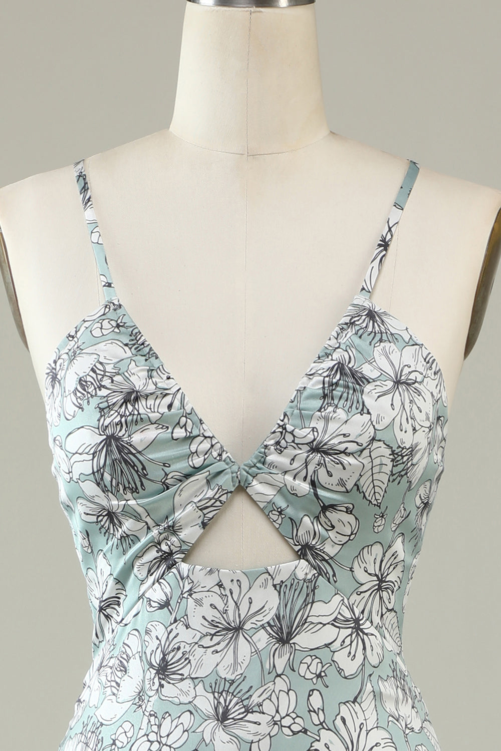 Grey Green Mermaid Floral Bridesmaid Dress