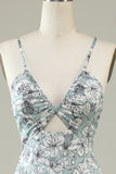 Grey Green Mermaid Floral Bridesmaid Dress