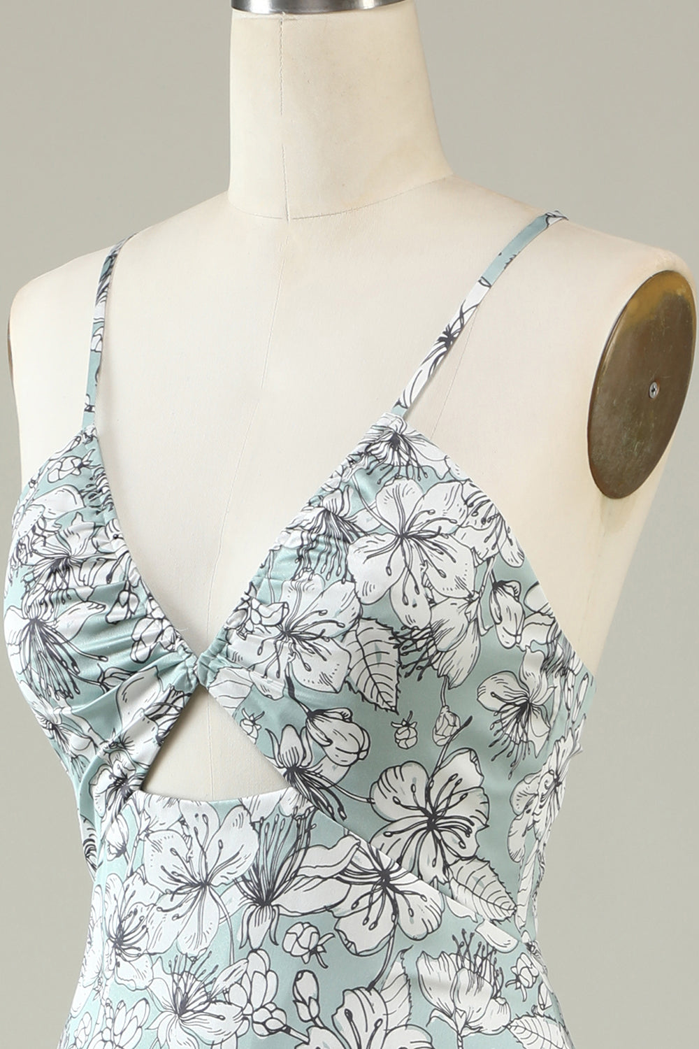 Grey Green Mermaid Floral Bridesmaid Dress