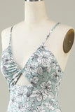 Grey Green Mermaid Floral Bridesmaid Dress