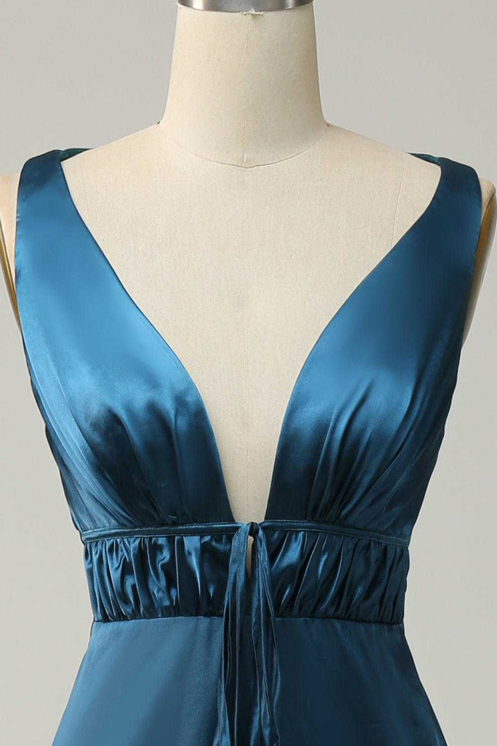 Ink Blue Deep V neck A line Bridesmaid Dress