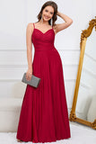 A Line Spaghetti Straps Dark Green Long Wedding Guest Dress