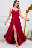 A Line Spaghetti Straps Dark Green Long Wedding Guest Dress