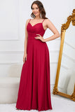 A Line Spaghetti Straps Dark Green Long Wedding Guest Dress