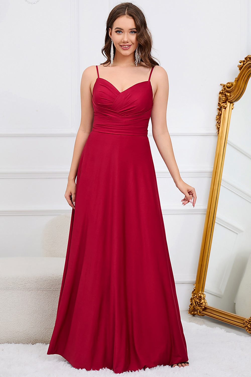 A Line Spaghetti Straps Dark Green Long Wedding Guest Dress