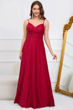 A Line Spaghetti Straps Dark Green Long Wedding Guest Dress