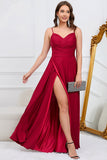 A Line Spaghetti Straps Dark Green Long Wedding Guest Dress
