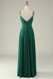 A Line Spaghetti Straps Dark Green Long Wedding Guest Dress