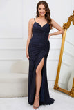 Mermaid Spaghetti Straps Dark Green Long Prom Dress with Beading