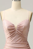 Mermaid Spaghetti Straps Blush Long Prom Dress with Beading