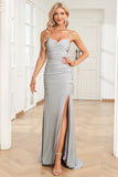 Mermaid Spaghetti Straps Grey Long Prom Dress with Criss Cross Back
