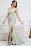 Mermaid Spaghetti Straps Light Green Plus Size Prom Dress with Criss Cross Back