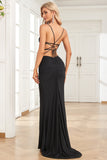 Mermaid Spaghetti Straps Black Plus Size Prom Dress with Keyhole