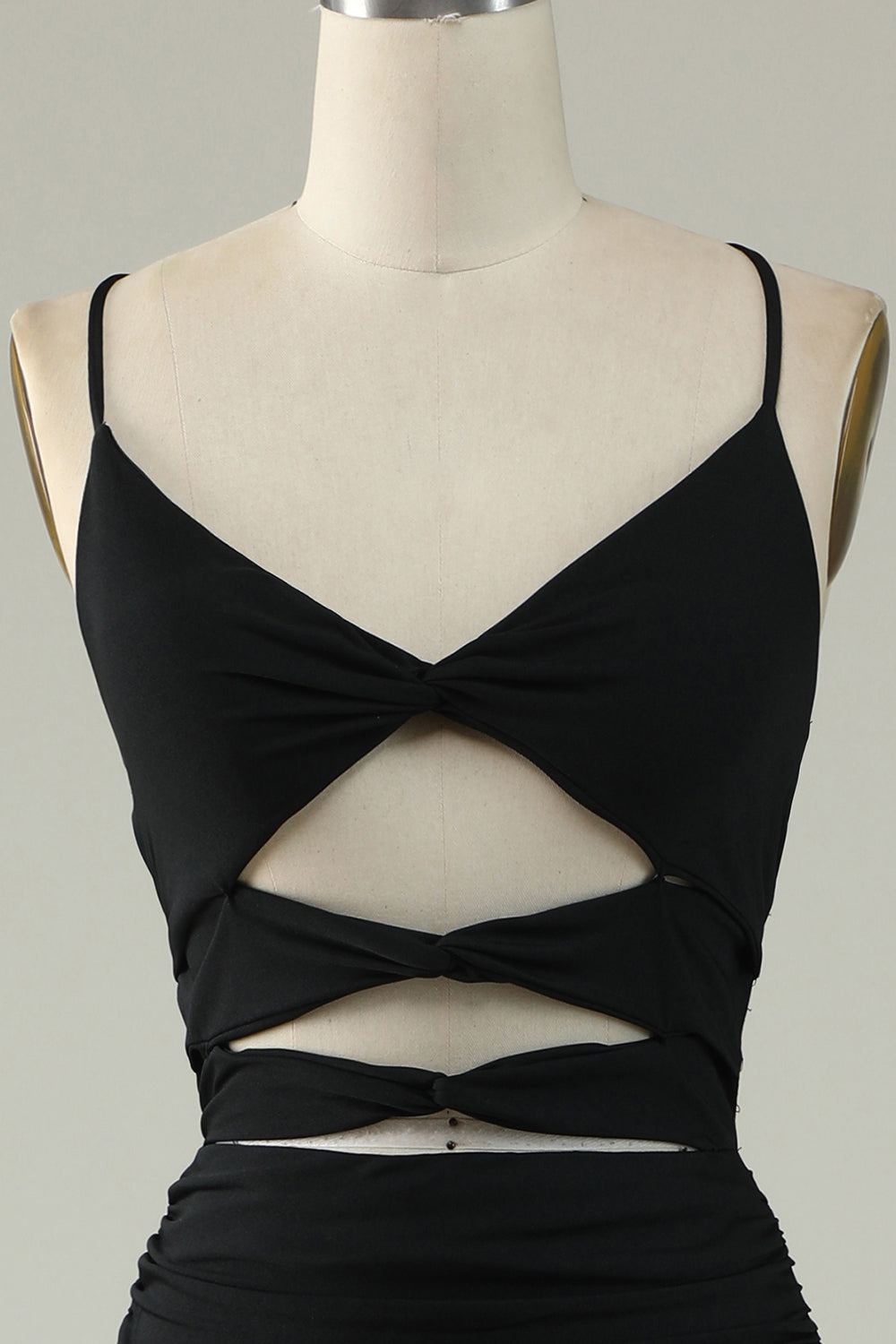 Mermaid Spaghetti Straps Black Plus Size Prom Dress with Keyhole