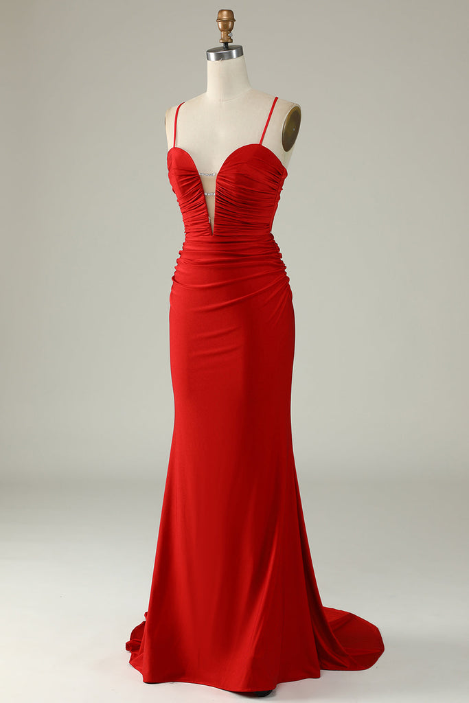 Dark Green Long Prom Dress with Spaghetti-Straps and A-Line V-Neck Split main image 0