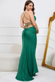 Mermaid Spaghetti Straps Dark Green Plus Size Prom Dress with Criss Cross Back