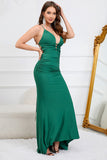 Mermaid Spaghetti Straps Dark Green Plus Size Prom Dress with Criss Cross Back