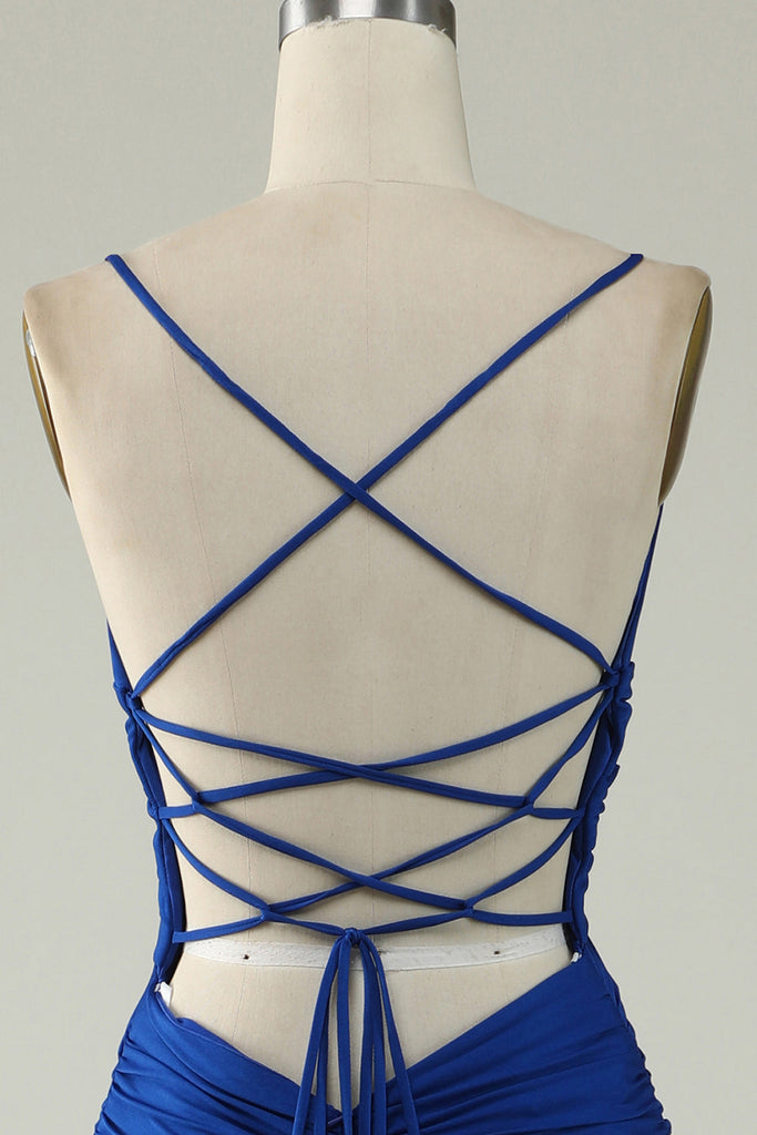 Spaghetti Strap Dress with Slit for Bridesmaid Royal Blue Plus Size main image 1