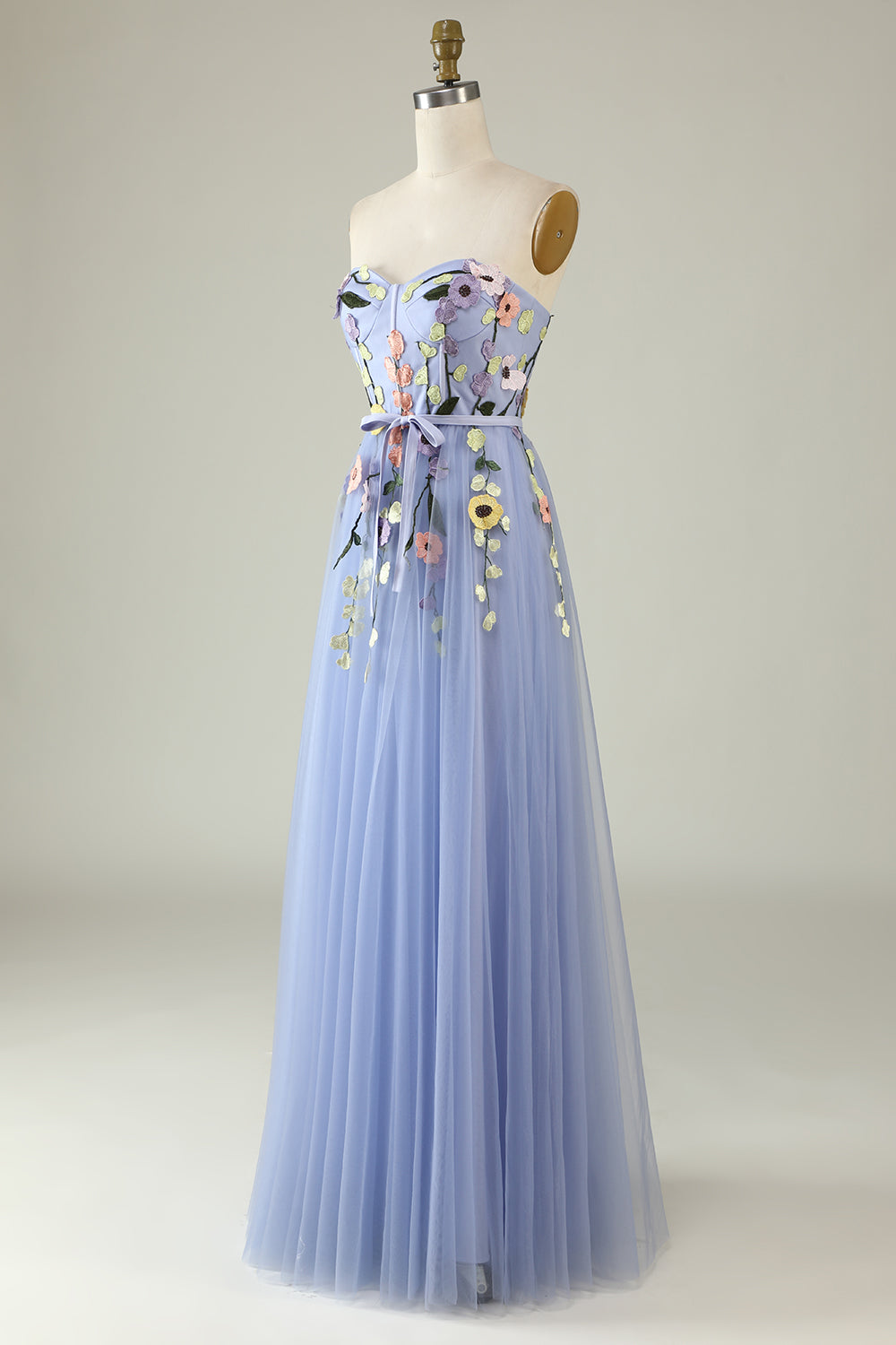 A Line Sweetheart Lavender Long Prom Dress with Appliques