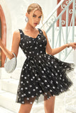 Black A Line Tulle Homecoming Dress with Stars