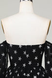 A Line Off the Shoulder Black Stars Short Homecoming Dress