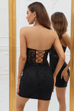 Black Corset Lace Tight Short Homecoming Dress