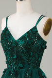 Stylish A Line Spaghetti Straps Dark Green Short Homecoming Dress with Appliques Beading