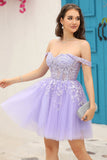 Lilac Corset Straps A-Line Short Homecoming Dress