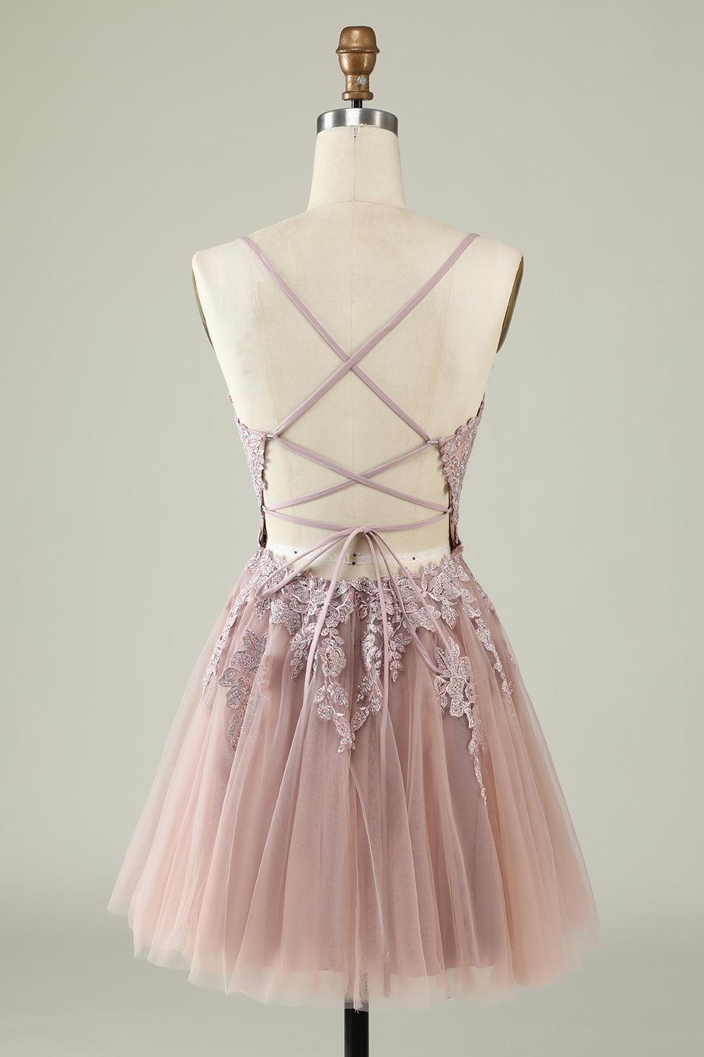 Spaghetti Straps Dark Green Short Tulle Homecoming Dress with Appliques