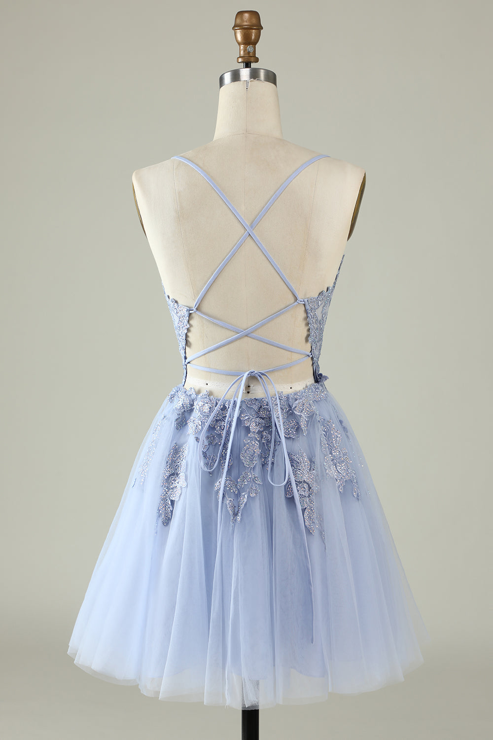 Spaghetti Straps Dark Green Short Tulle Homecoming Dress with Appliques