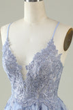 Spaghetti Straps Tulle Light Purple Short Homecoming Dress with Appliques