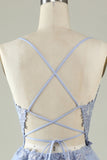 Spaghetti Straps Tulle Light Purple Short Homecoming Dress with Appliques