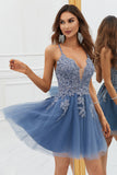 A Line Spaghetti Straps Light Purple Short Homecoming Dress with Appliques