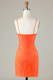 Sparkly Sequins Tight Orange Homecoming Dress