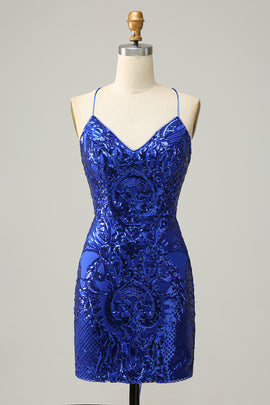 Royal Blue Sequins Bodycon Short Homecoming Dress