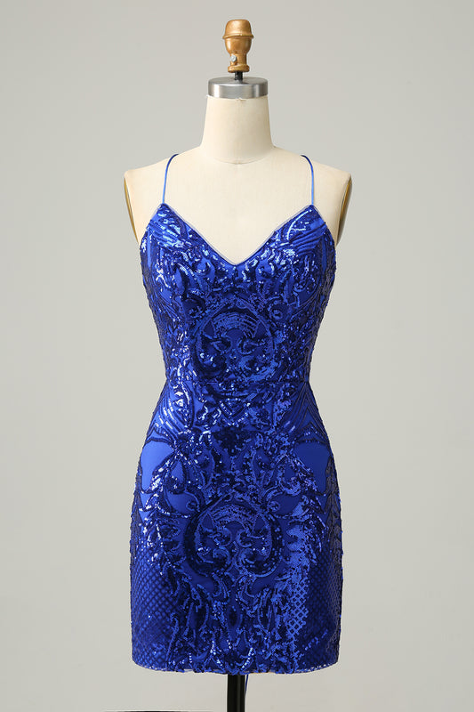 Royal Blue Sequins Bodycon Short Homecoming Dress