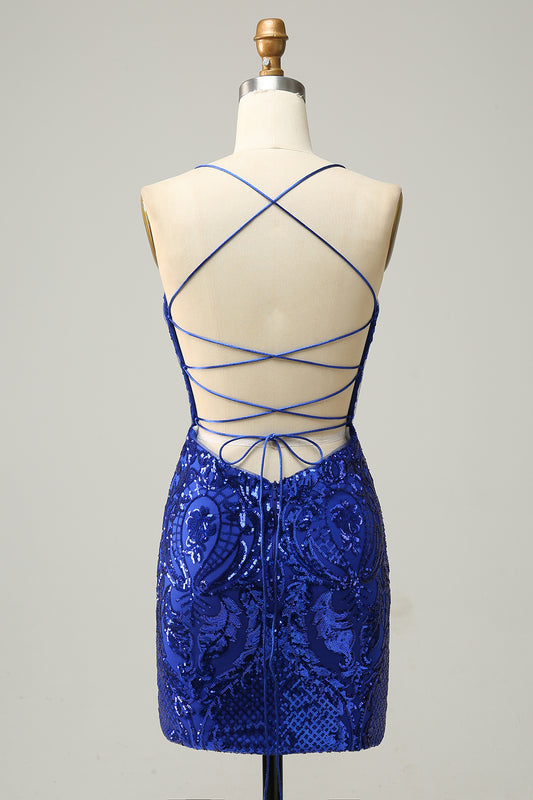 Royal Blue Sequins Bodycon Short Homecoming Dress