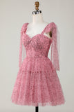 Blush Printed A-Line Short Tulle Homecoming Dress