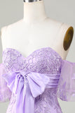 Bodycon Sweetheart Purple Short Homecoming Dress with Bowknot