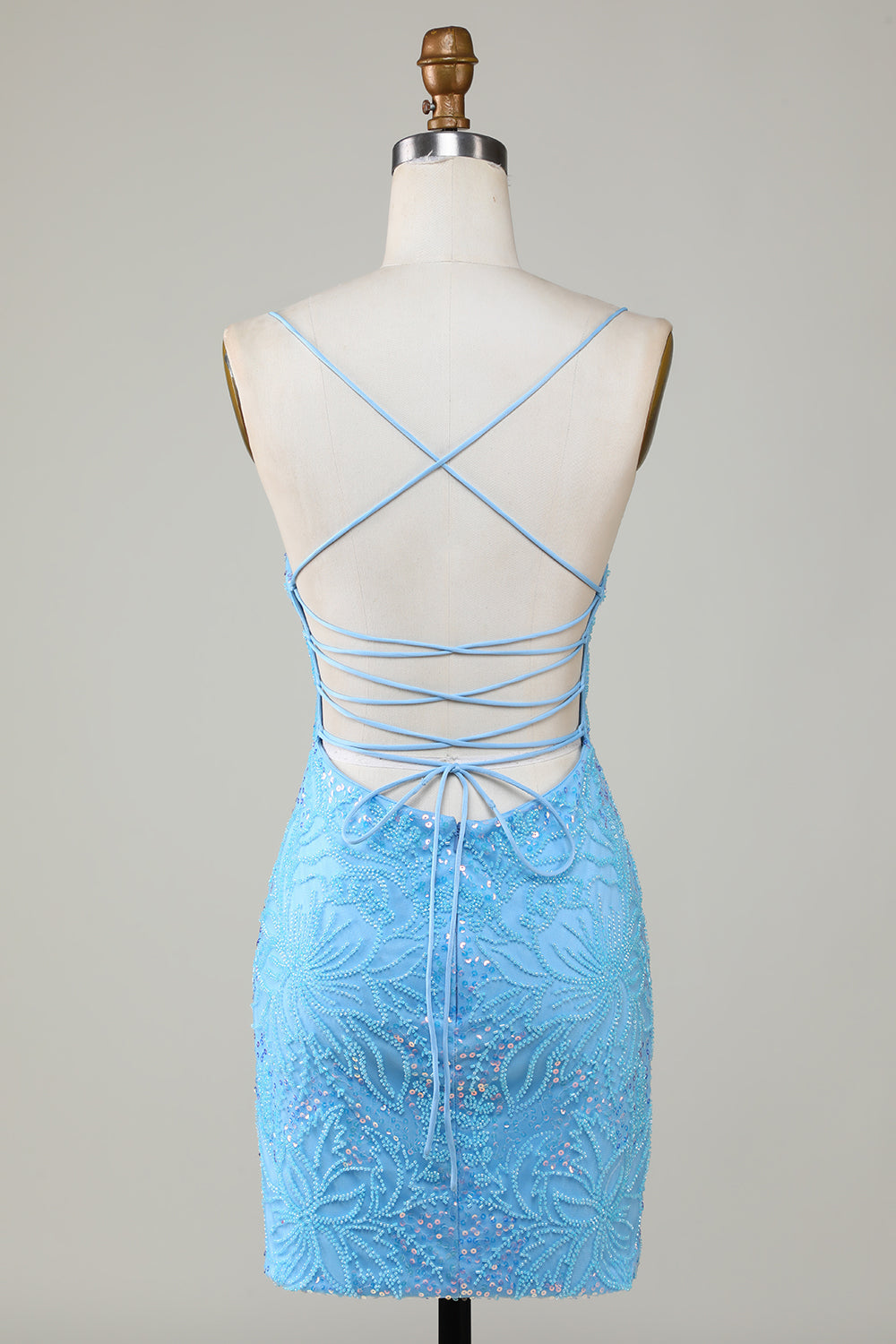Zapakasa Women Sparkly Blue Beaded Tight Short Homecoming Dress Spaghetti Straps Lace-Up Back Cocktail Dress Zapakasa Women Sparkly Blue Beaded Tight Short Homecoming Dress Spaghetti Straps Lace-Up Back Cocktail Dress