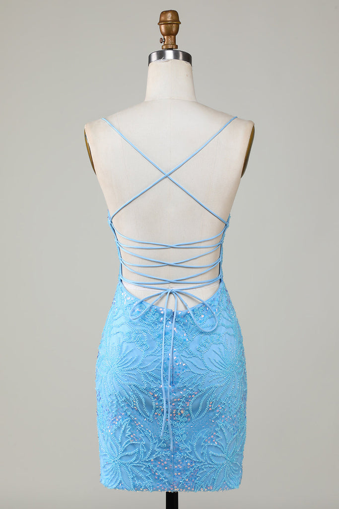 Sparkly Champagne Beaded Sequins Tight Short Homecoming Dress main image 0