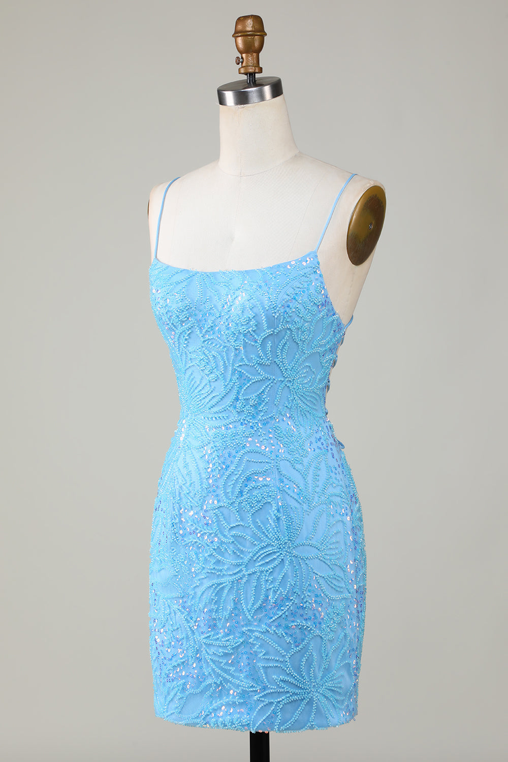 Zapakasa Women Sparkly Blue Beaded Tight Short Homecoming Dress Spaghetti Straps Lace-Up Back Cocktail Dress Zapakasa Women Sparkly Blue Beaded Tight Short Homecoming Dress Spaghetti Straps Lace-Up Back Cocktail Dress